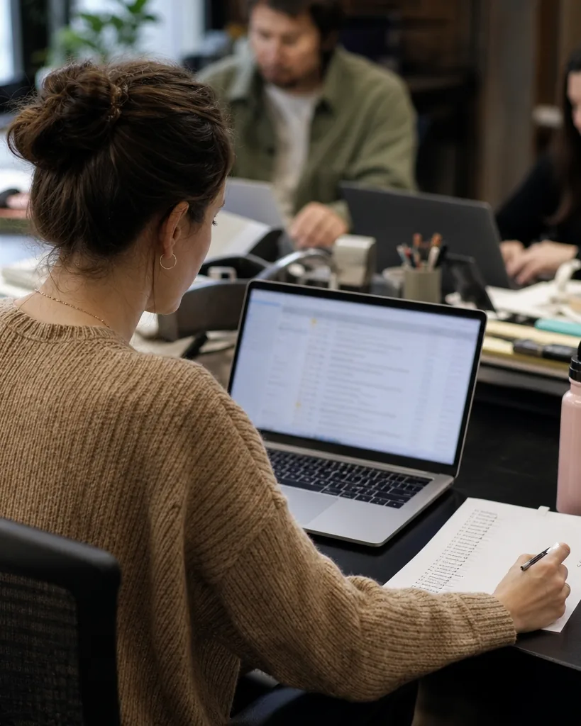 Marketing coordinator clearing a crowded inbox and crossing items off a paper list